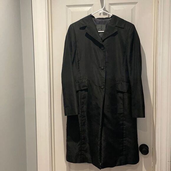 NWOT Calvin Klein 100% silk black long coat with buttons SZ Xsmall - Picture 1 of 5